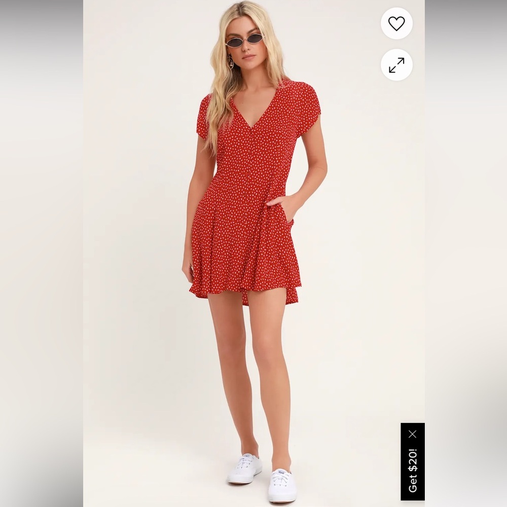 Rollas Milla Red Floral Print Button-Up Mini Dress size XS
